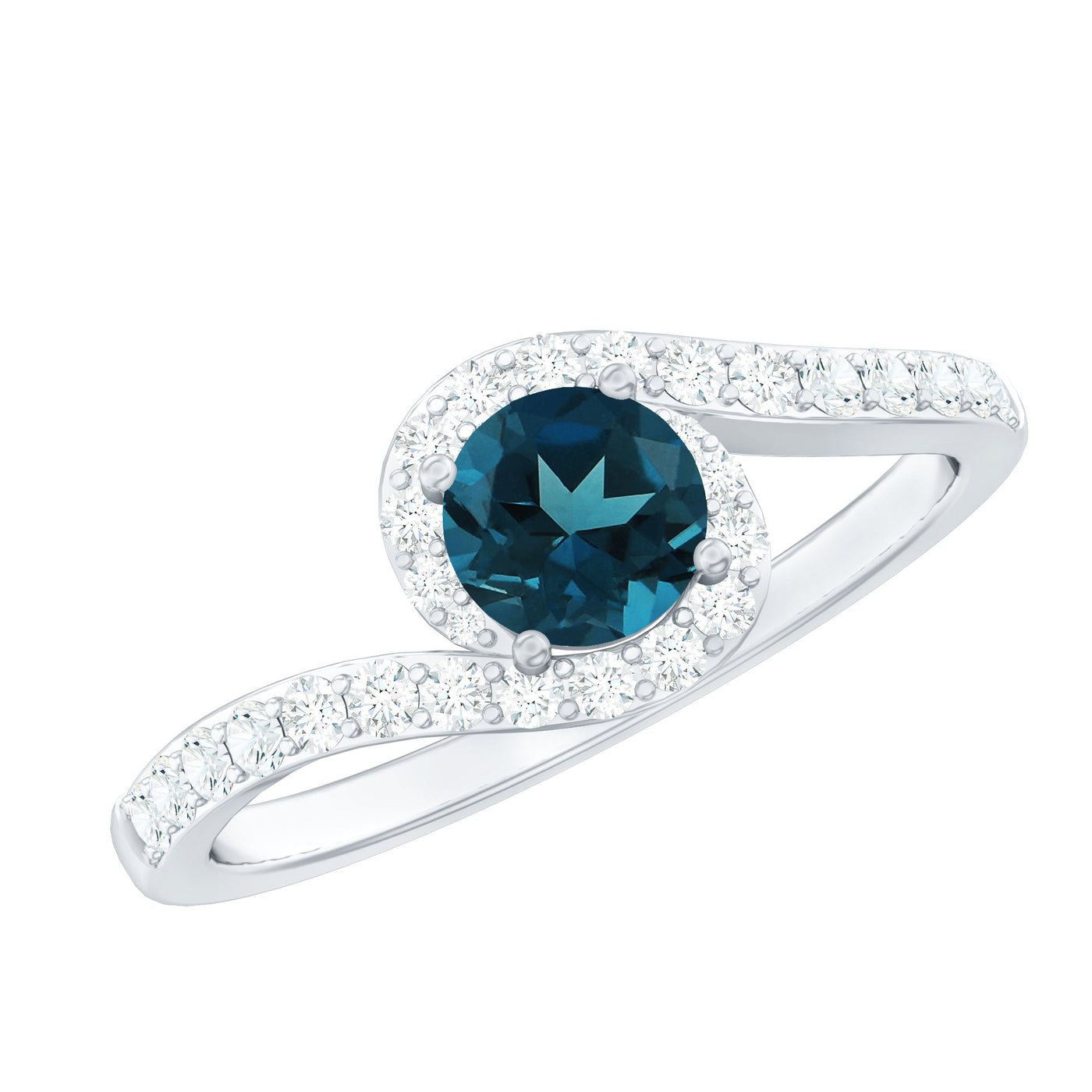 London Blue Topaz Bypass Promise Ring with Diamond Halo Rosec Jewels