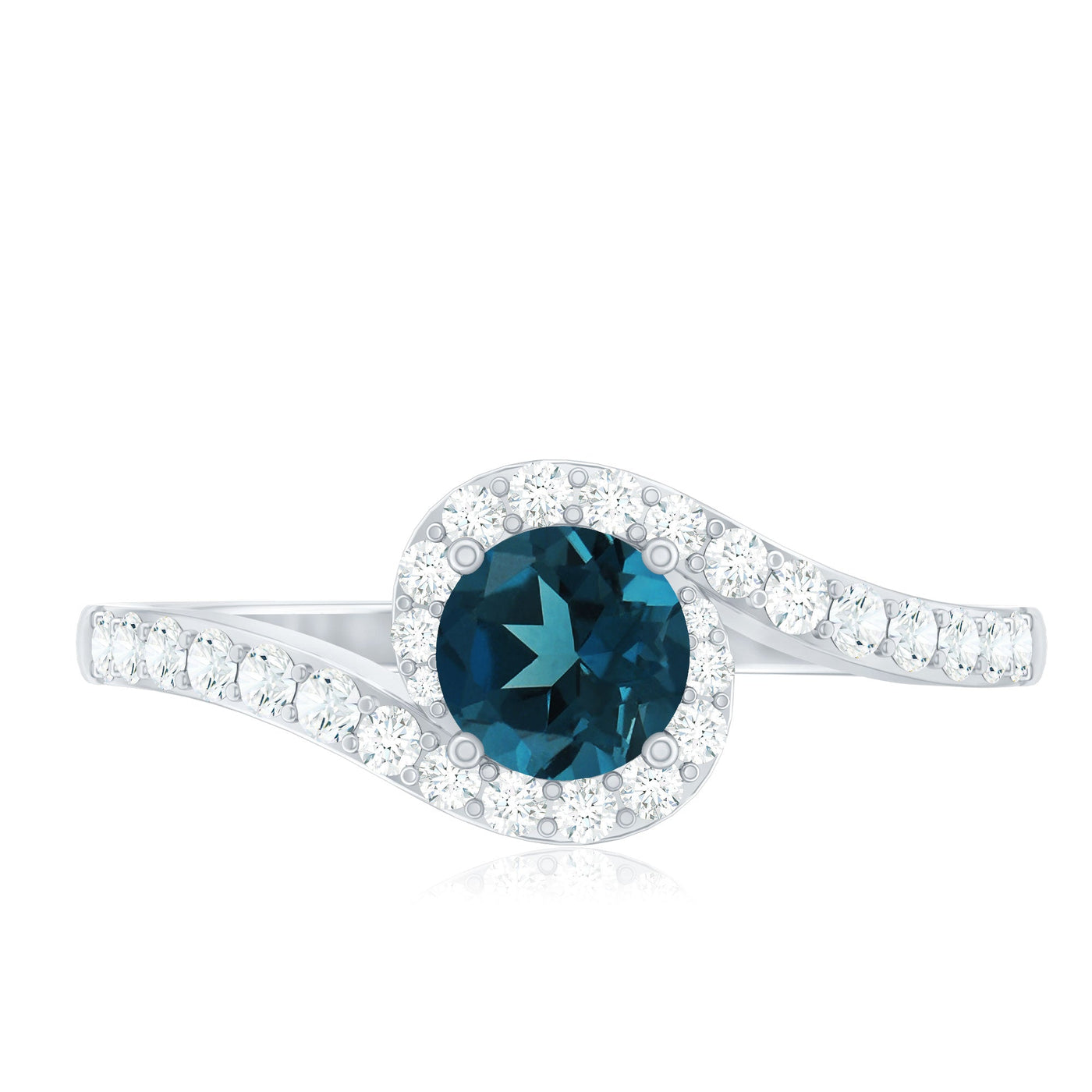 London Blue Topaz Bypass Promise Ring with Diamond Halo Rosec Jewels