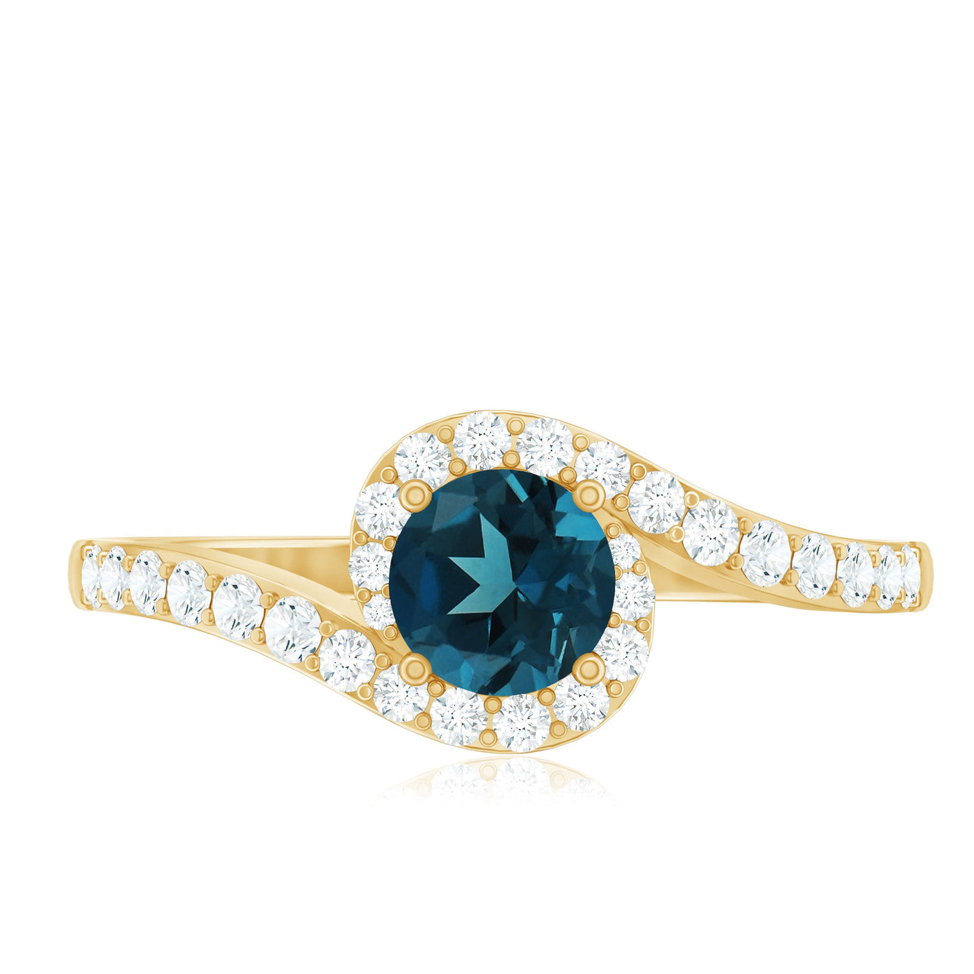 London Blue Topaz Bypass Promise Ring with Diamond Halo Rosec Jewels