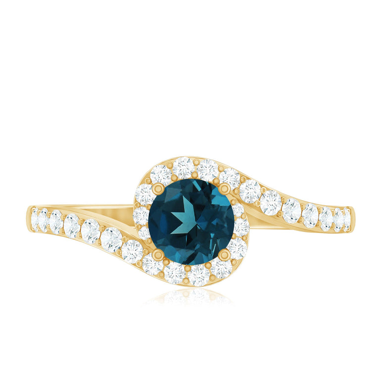 London Blue Topaz Bypass Promise Ring with Diamond Halo Rosec Jewels