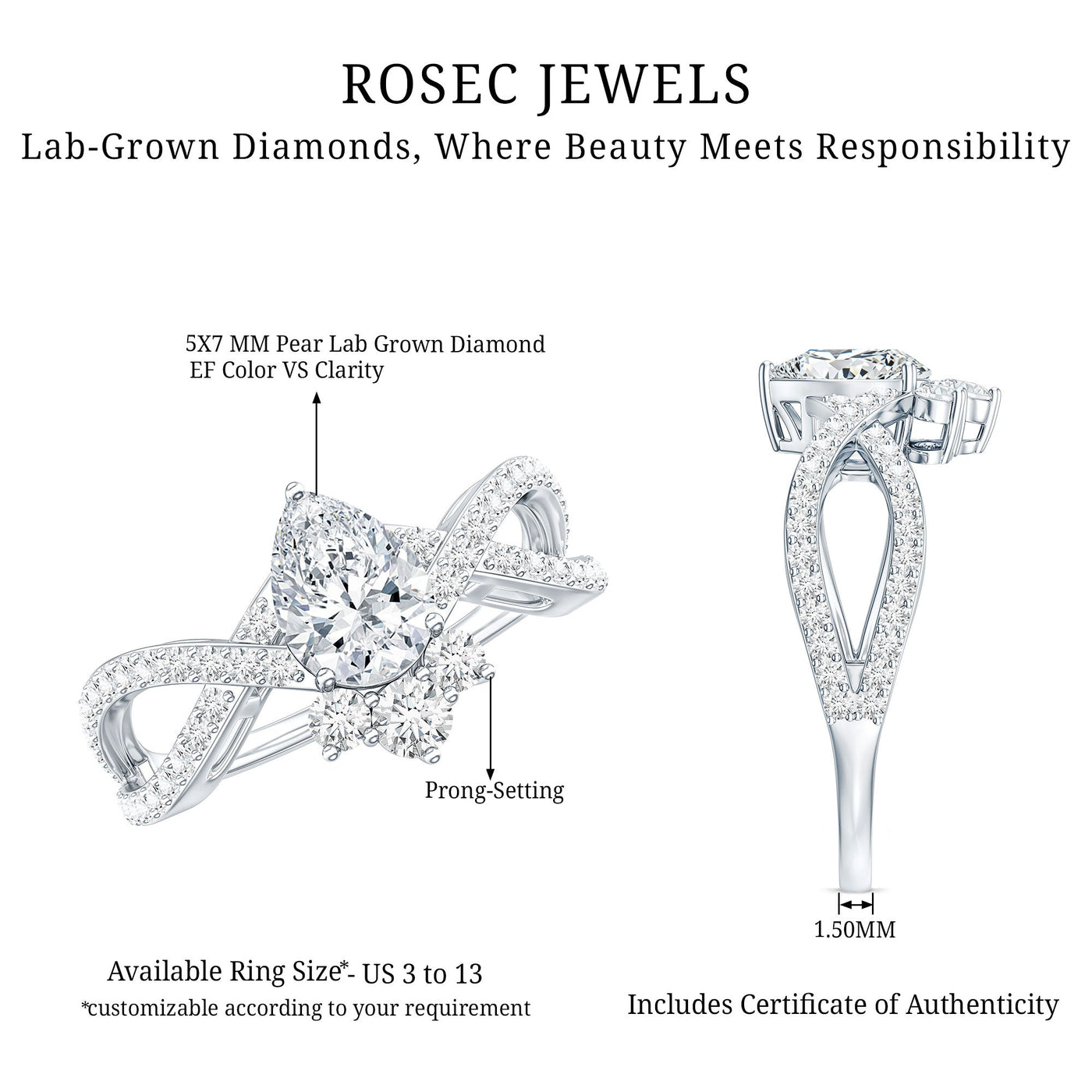 Lab Grown Diamond Teardrop Designer Engagement Ring Rosec Jewels