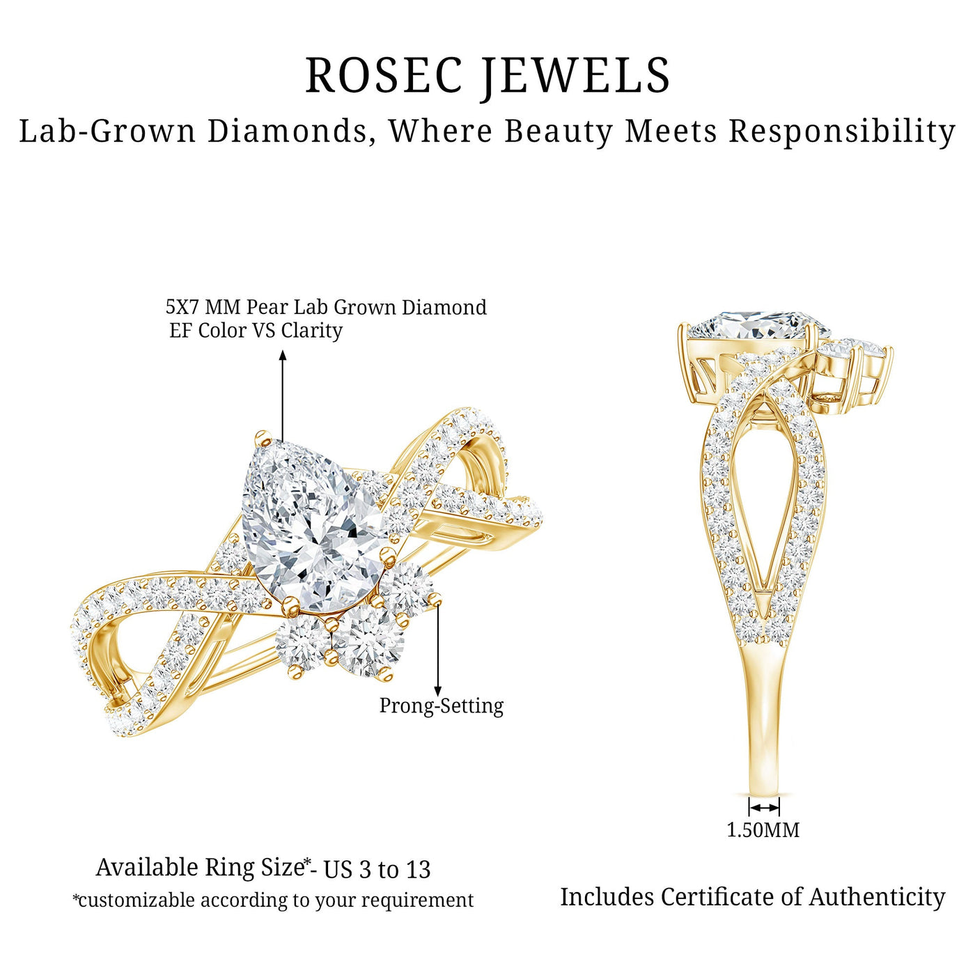 Lab Grown Diamond Teardrop Designer Engagement Ring Rosec Jewels