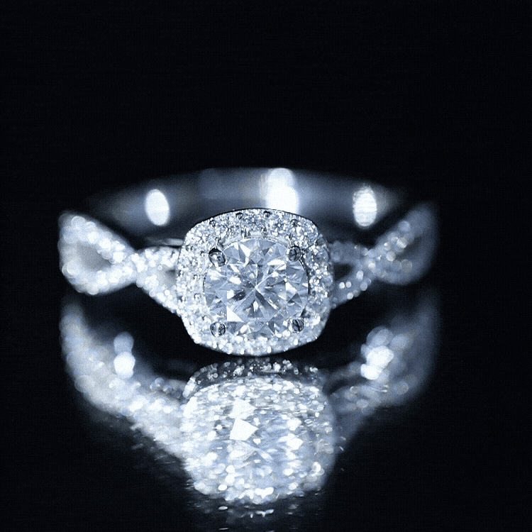 Certified Moissanite Halo Engagement Ring with Criss Cross Shank Rosec Jewels