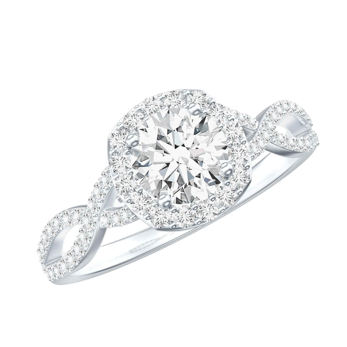 Certified Moissanite Halo Engagement Ring with Criss Cross Shank Rosec Jewels