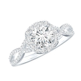 Certified Moissanite Halo Engagement Ring with Criss Cross Shank Rosec Jewels