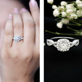 Certified Moissanite Halo Engagement Ring with Criss Cross Shank Rosec Jewels