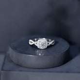 Certified Moissanite Halo Engagement Ring with Criss Cross Shank Rosec Jewels