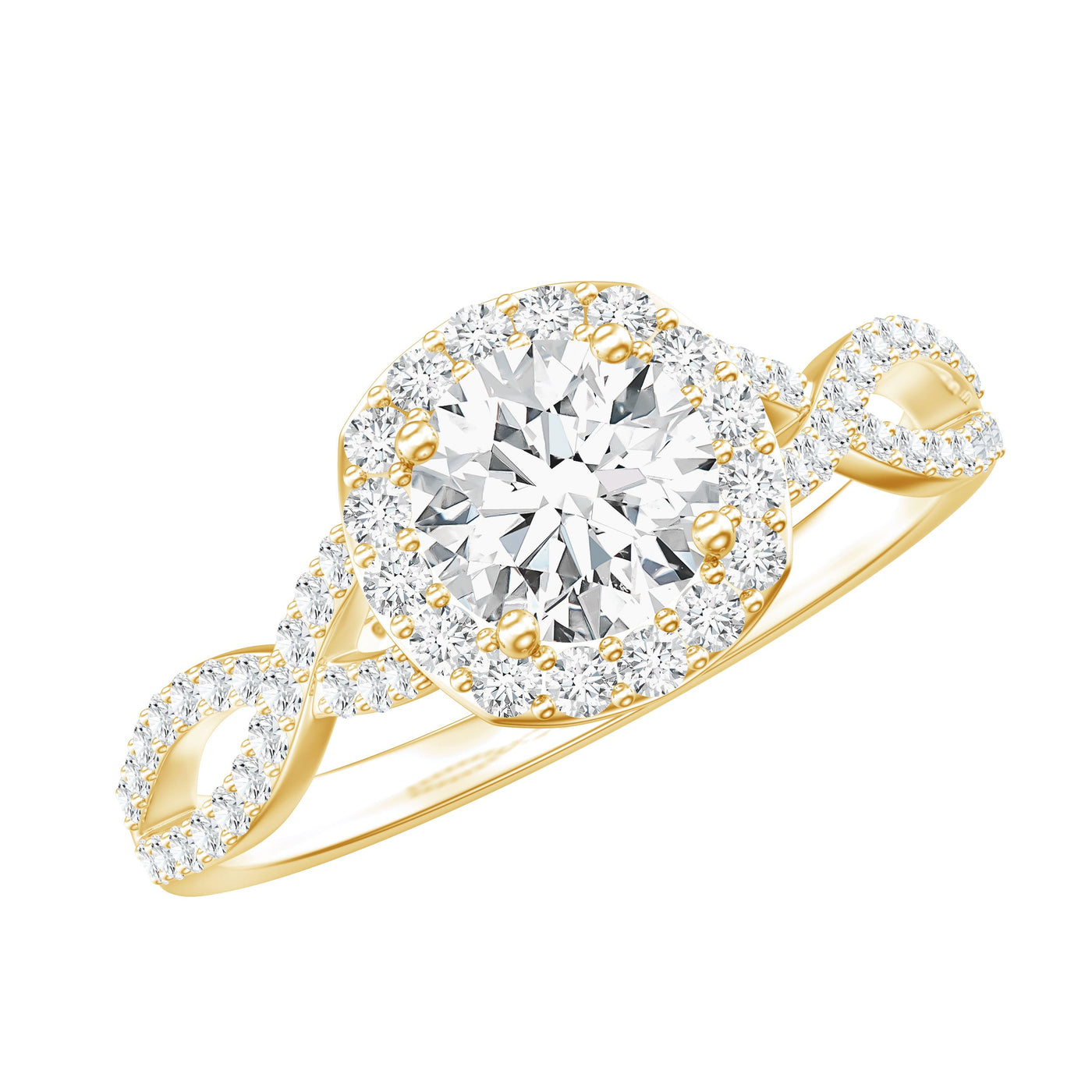 Certified Moissanite Halo Engagement Ring with Criss Cross Shank Rosec Jewels