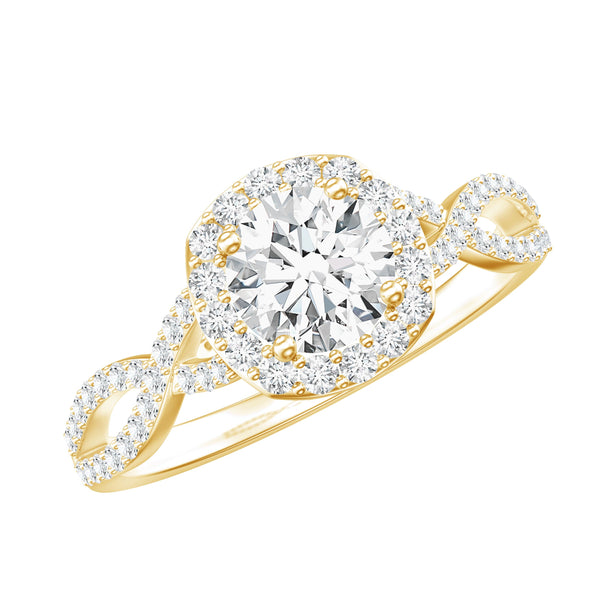 Certified Moissanite Halo Engagement Ring with Criss Cross Shank Rosec Jewels