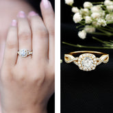 Certified Moissanite Halo Engagement Ring with Criss Cross Shank Rosec Jewels