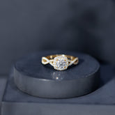 Certified Moissanite Halo Engagement Ring with Criss Cross Shank Rosec Jewels