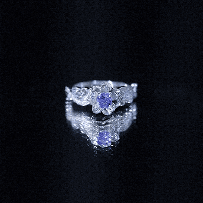 Certified Tanzanite and Diamond Flower Engagement Ring in Silver Rosec Jewels