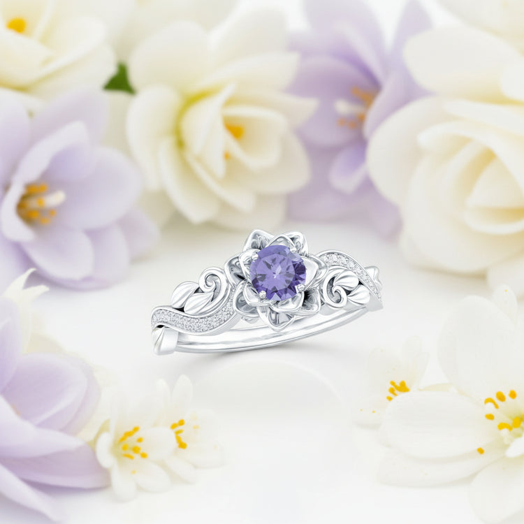 Certified Tanzanite and Diamond Flower Engagement Ring in Silver Rosec Jewels