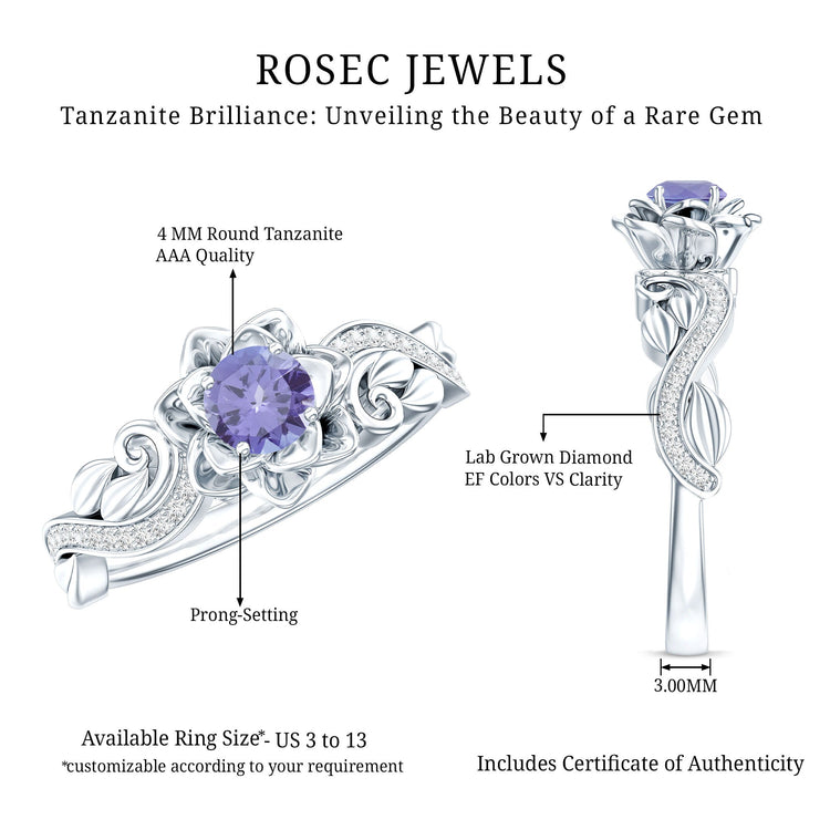 Certified Tanzanite and Diamond Flower Engagement Ring in Silver Rosec Jewels