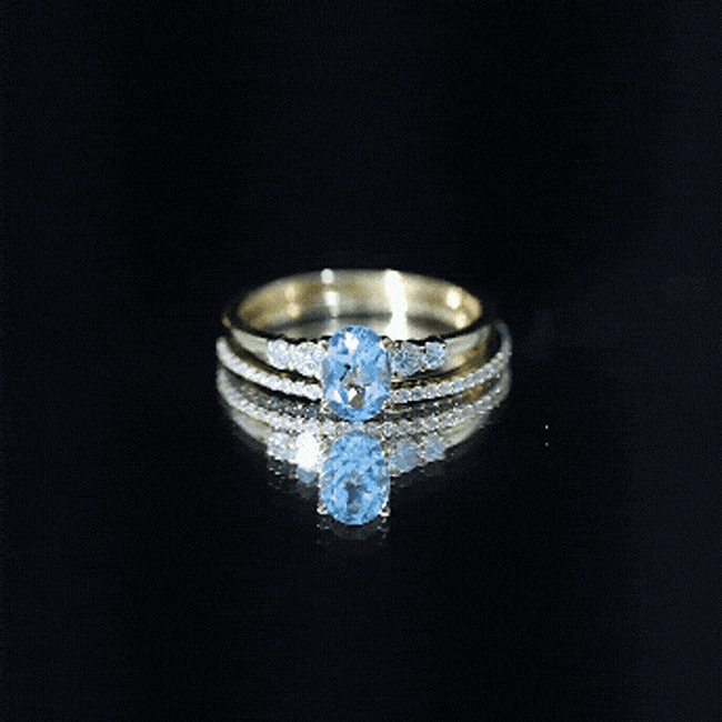 Oval Swiss Blue Topaz Diamond Wedding Ring Set in Silver Rosec Jewels