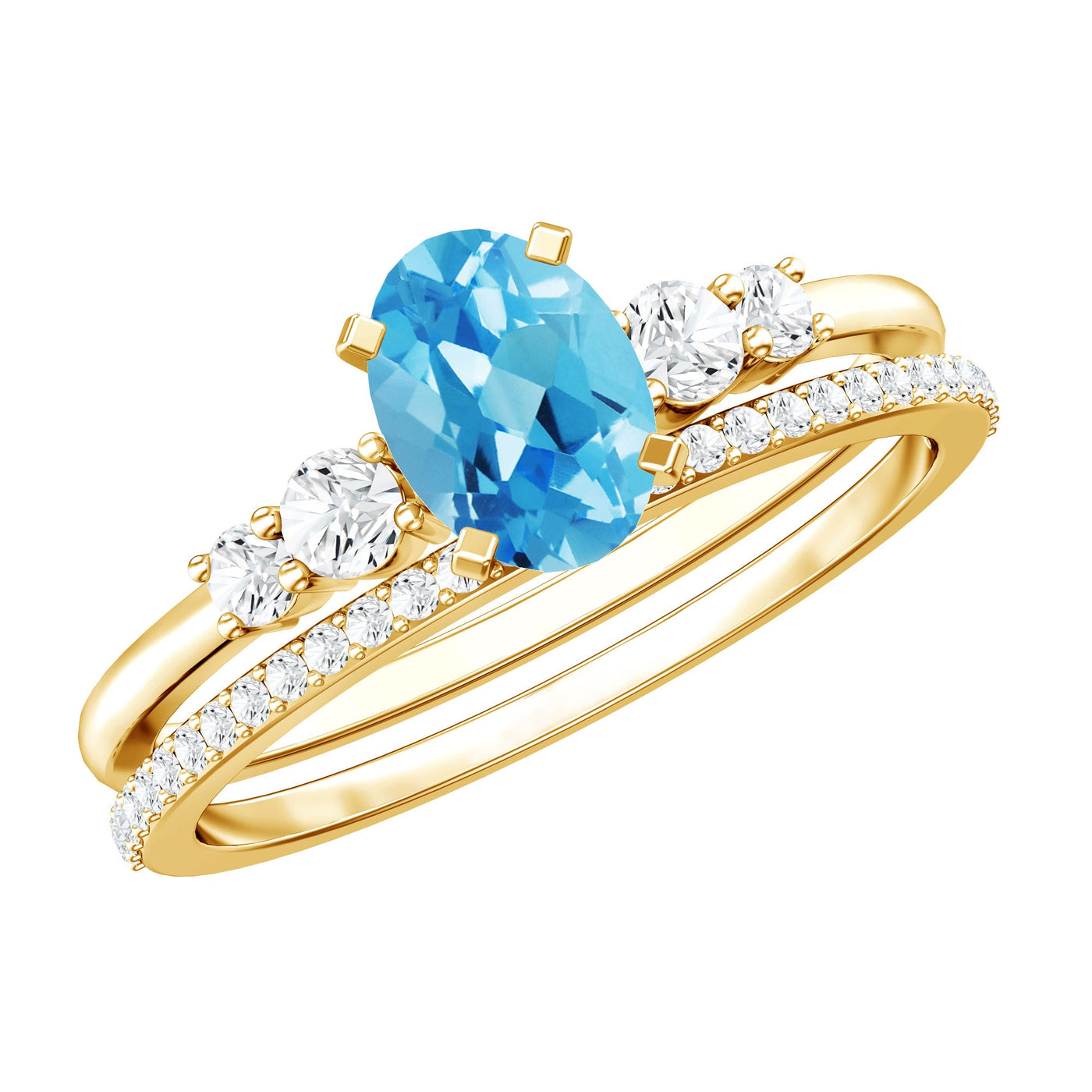 Oval Swiss Blue Topaz Diamond Wedding Ring Set in Silver Rosec Jewels