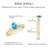 Oval Swiss Blue Topaz Diamond Wedding Ring Set in Silver Rosec Jewels