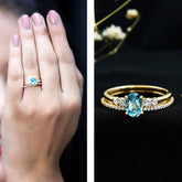 Oval Swiss Blue Topaz Diamond Wedding Ring Set in Silver Rosec Jewels