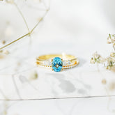 Oval Swiss Blue Topaz Diamond Wedding Ring Set in Silver Rosec Jewels