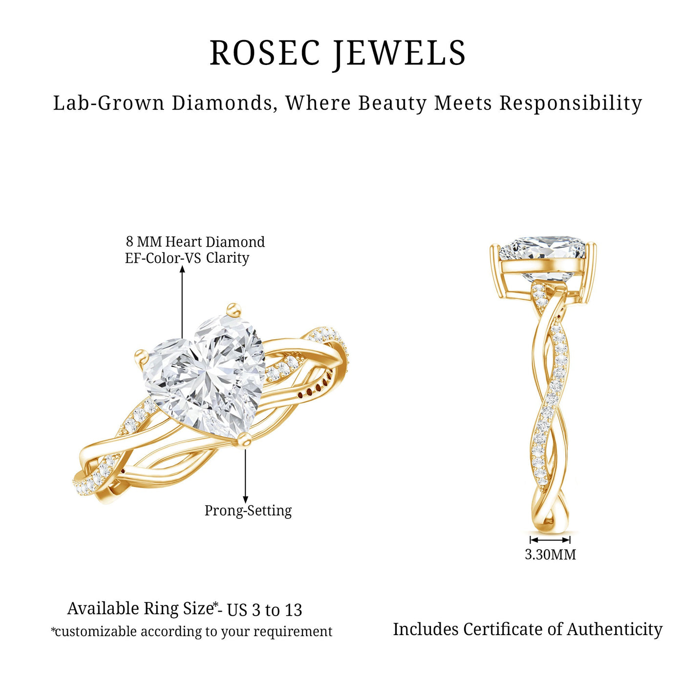 Brilliant Cut Lab Grown Diamond Heart Shape Engagement Ring Rosec Jewels
