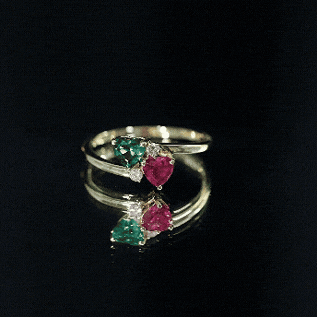 Certified Lab Grown Ruby and Emerald 2 Stone Heart Promise Ring in Silver Rosec Jewels