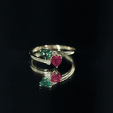 Certified Lab Grown Ruby and Emerald 2 Stone Heart Promise Ring in Silver Rosec Jewels