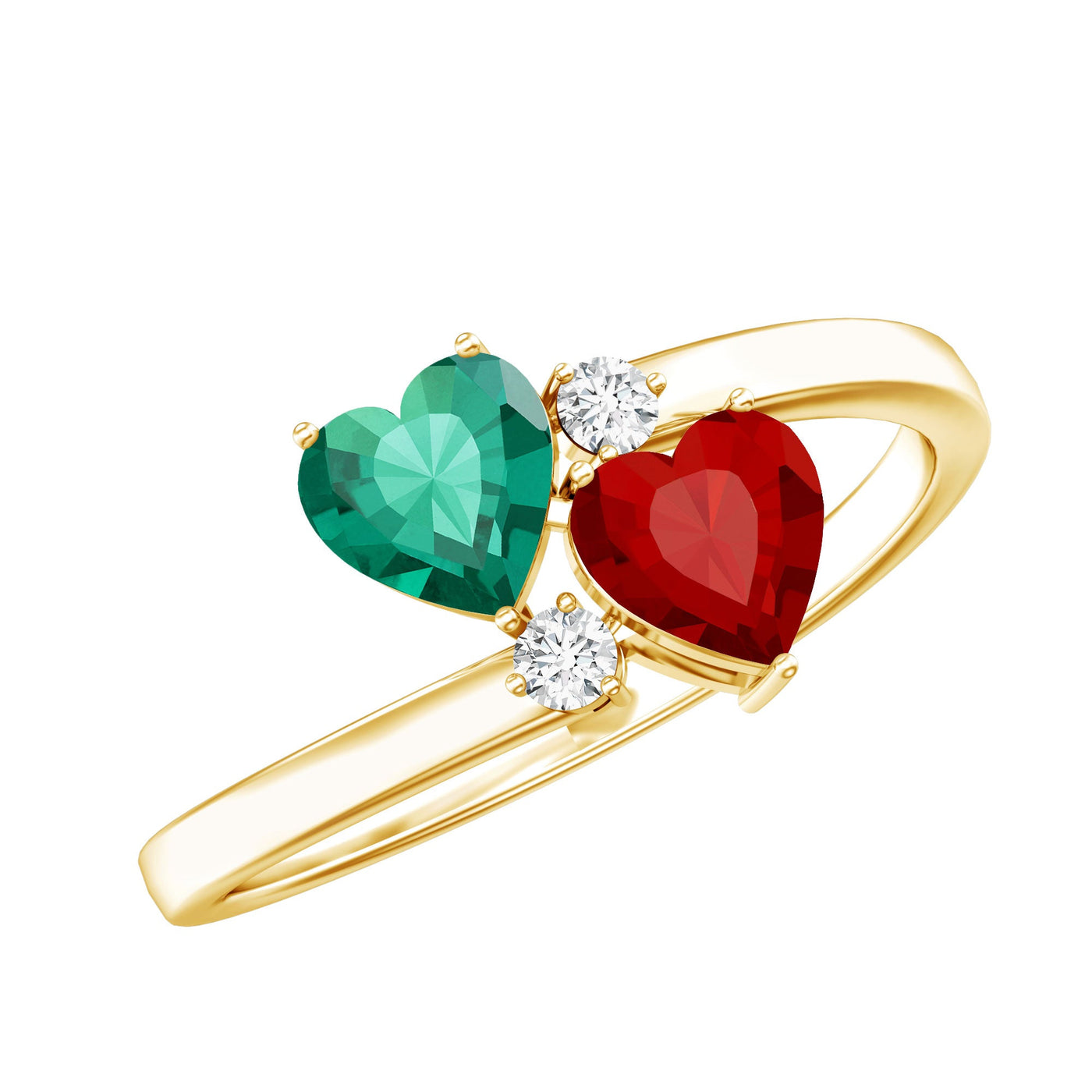 Certified Lab Grown Ruby and Emerald 2 Stone Heart Promise Ring in Silver Rosec Jewels