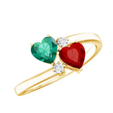 Certified Lab Grown Ruby and Emerald 2 Stone Heart Promise Ring in Silver Rosec Jewels
