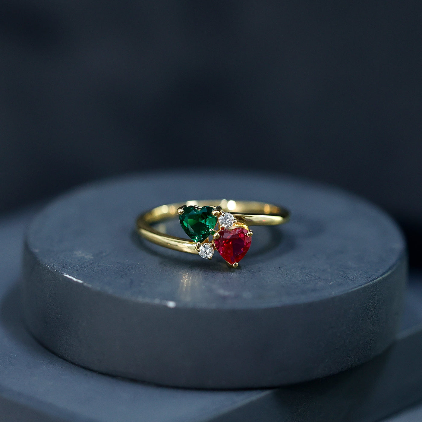 Certified Lab Grown Ruby and Emerald 2 Stone Heart Promise Ring in Silver Rosec Jewels