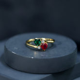 Certified Lab Grown Ruby and Emerald 2 Stone Heart Promise Ring in Silver Rosec Jewels