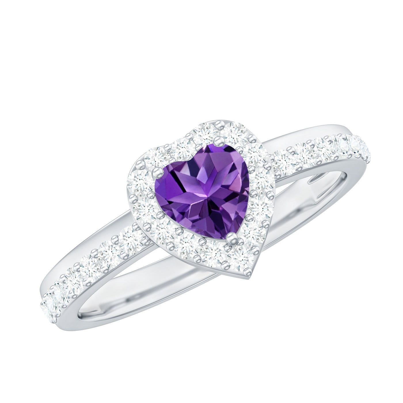 Heart Shape Amethyst and Diamond Halo Engagement Ring Rosec Jewels