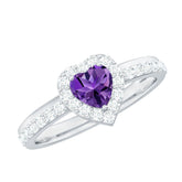 Heart Shape Amethyst and Diamond Halo Engagement Ring Rosec Jewels