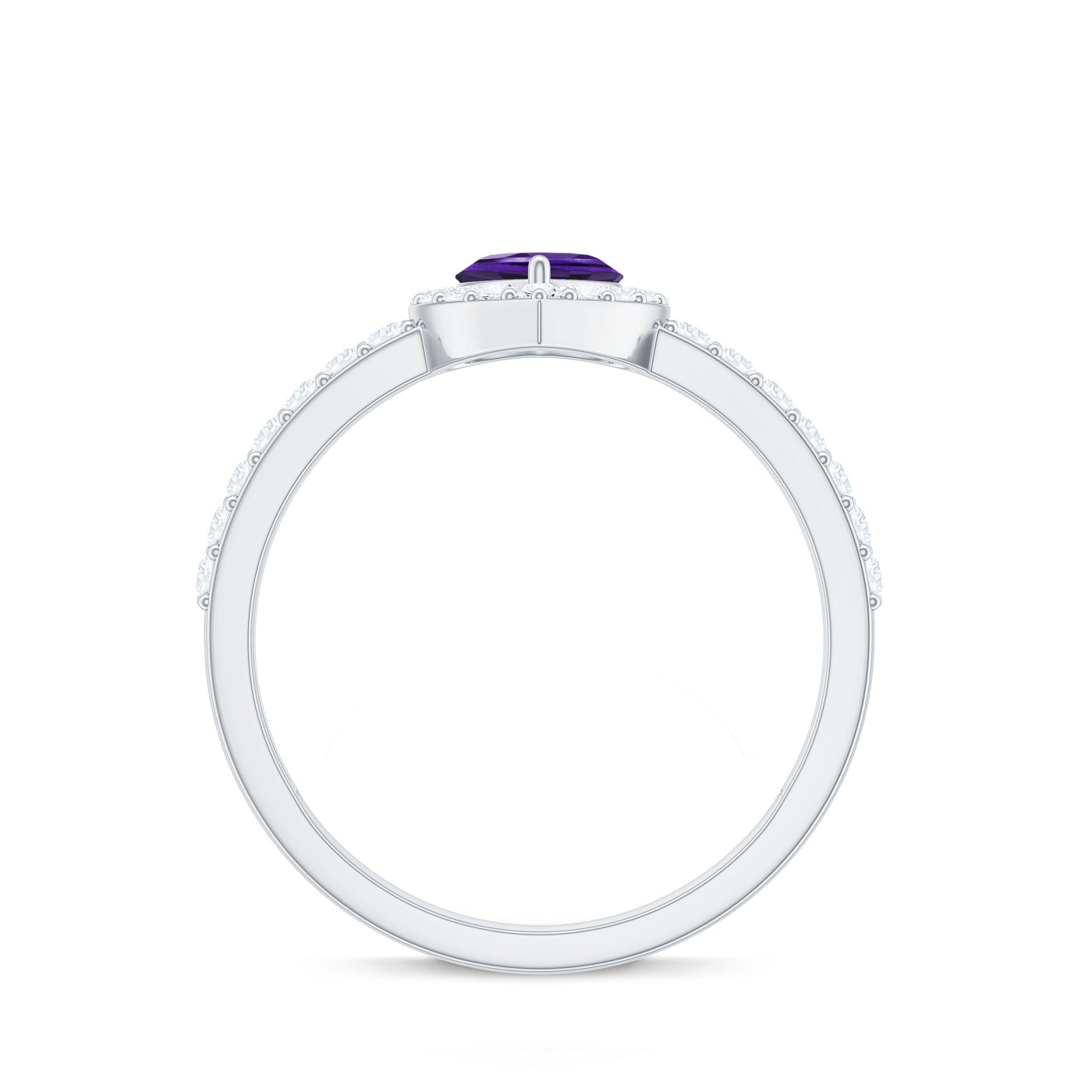 Heart Shape Amethyst and Diamond Halo Engagement Ring Rosec Jewels