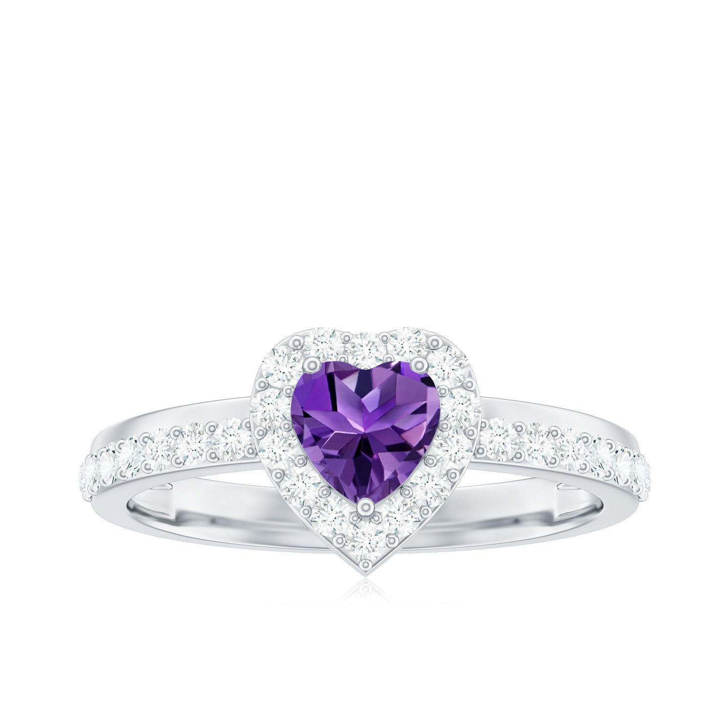 Heart Shape Amethyst and Diamond Halo Engagement Ring Rosec Jewels