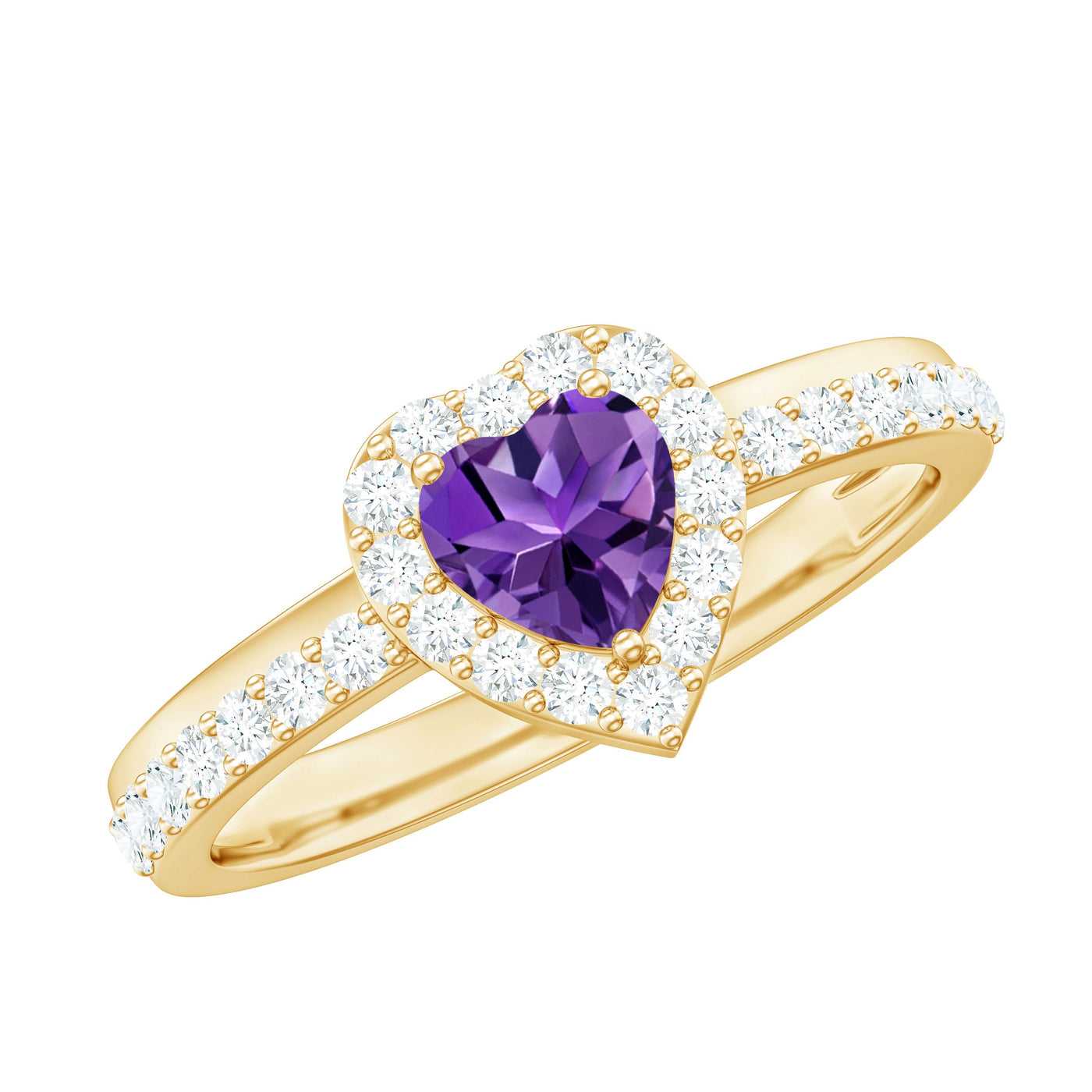 Heart Shape Amethyst and Diamond Halo Engagement Ring Rosec Jewels