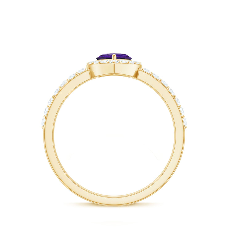 Heart Shape Amethyst and Diamond Halo Engagement Ring Rosec Jewels