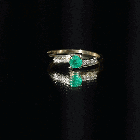Real Emerald and Diamond Promise Ring with Bypass Shank Rosec Jewels