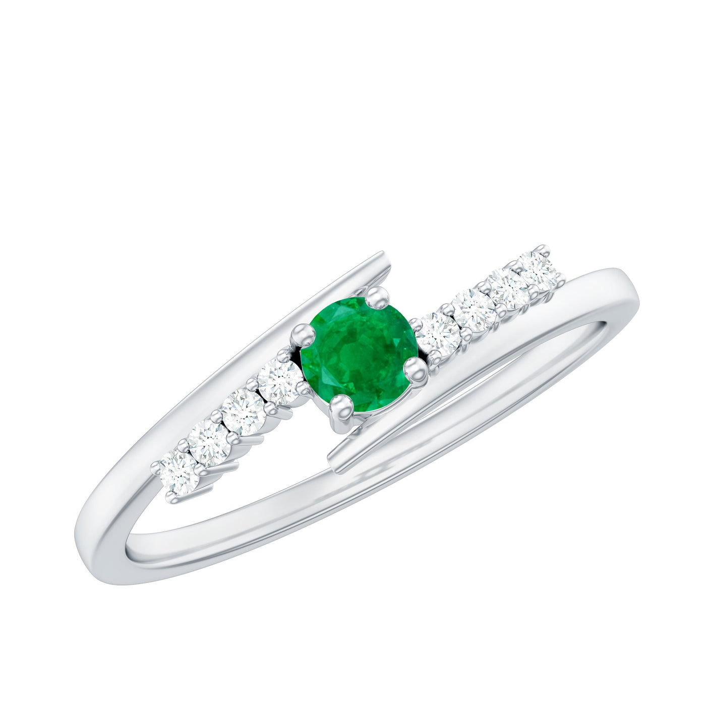 Real Emerald and Diamond Promise Ring with Bypass Shank Rosec Jewels