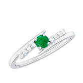 Real Emerald and Diamond Promise Ring with Bypass Shank Rosec Jewels