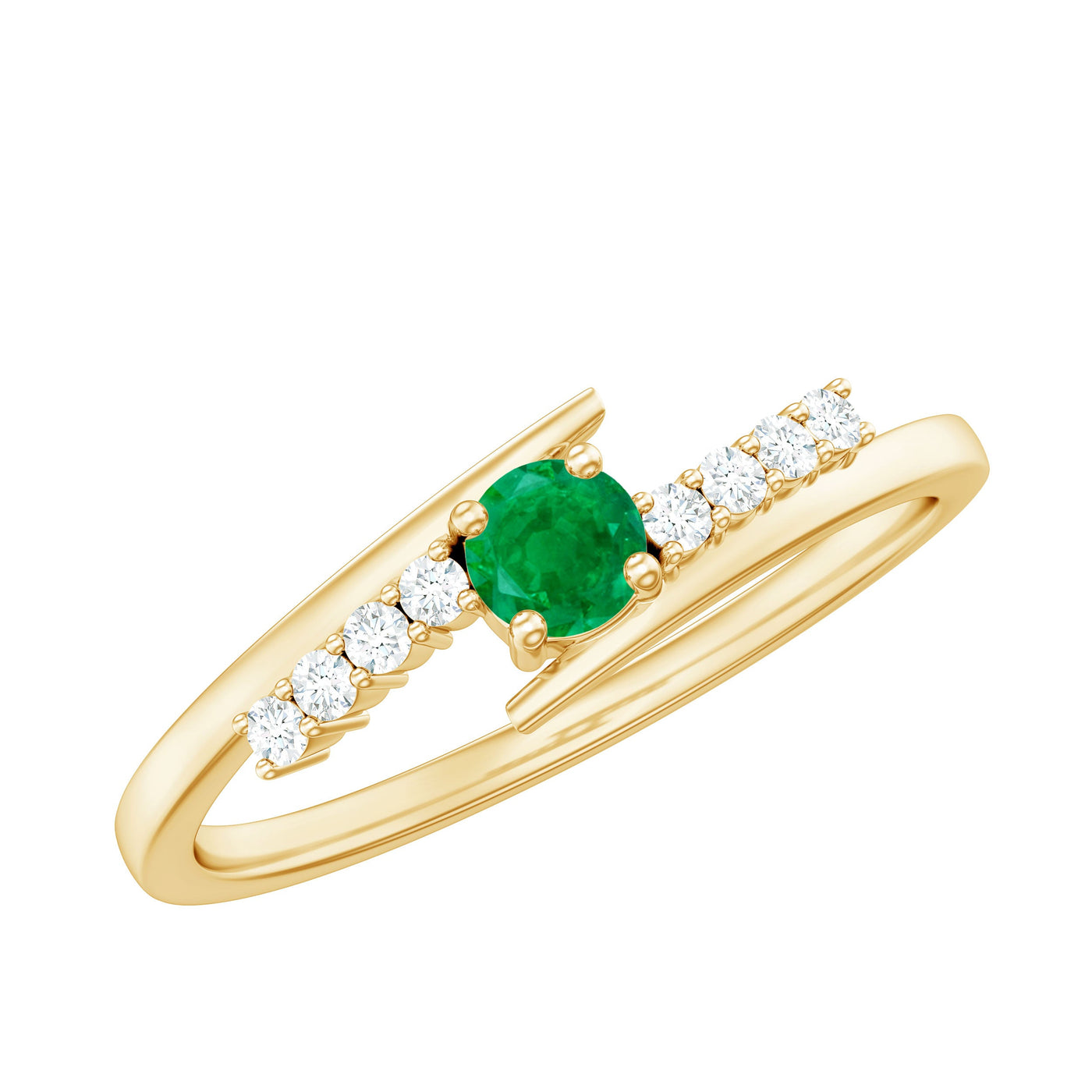 Real Emerald and Diamond Promise Ring with Bypass Shank Rosec Jewels