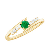 Real Emerald and Diamond Promise Ring with Bypass Shank Rosec Jewels