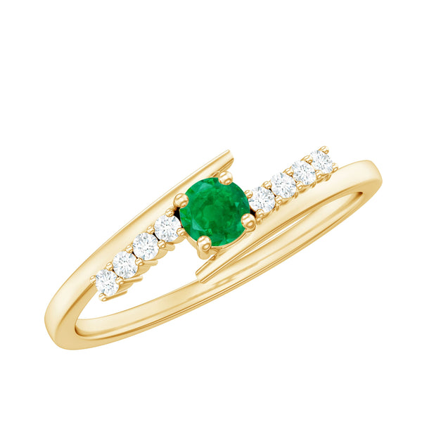 Real Emerald and Diamond Promise Ring with Bypass Shank Rosec Jewels