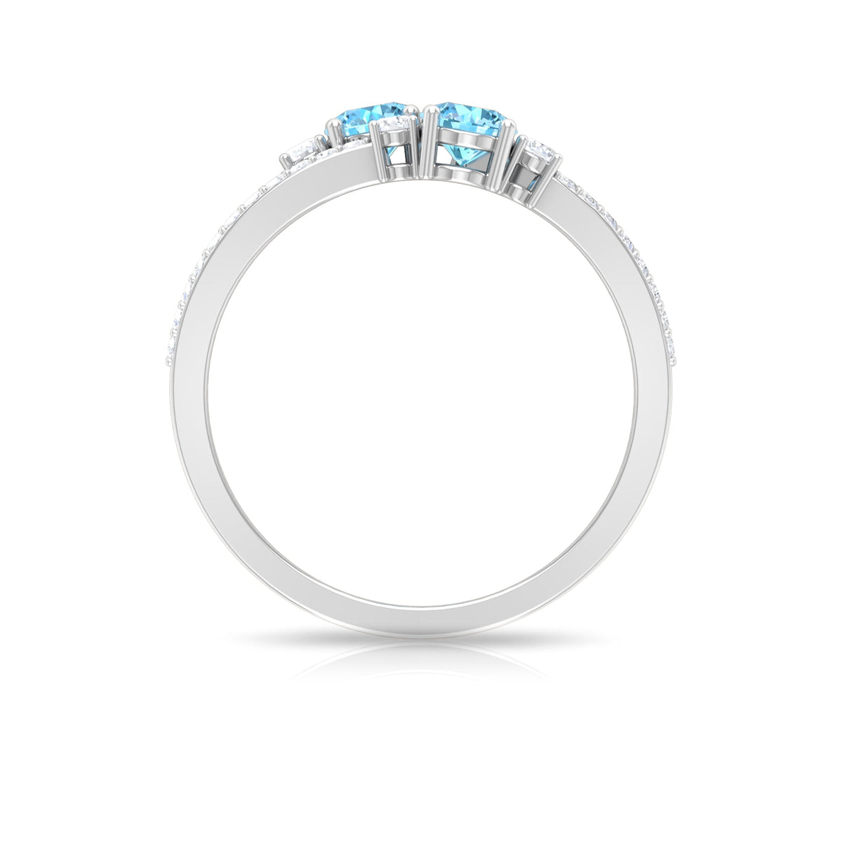 Natural Aquamarine Diamond 2 Stone Promise Ring with Split Shank Rosec Jewels
