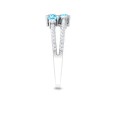 Natural Aquamarine Diamond 2 Stone Promise Ring with Split Shank Rosec Jewels