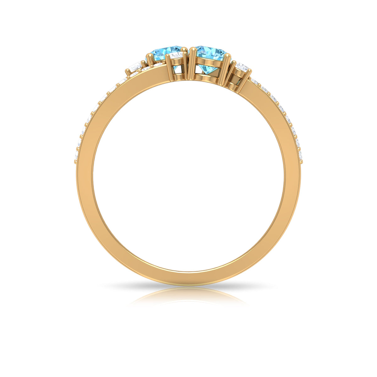 Natural Aquamarine Diamond 2 Stone Promise Ring with Split Shank Rosec Jewels