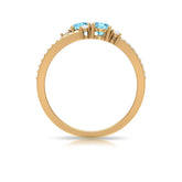 Natural Aquamarine Diamond 2 Stone Promise Ring with Split Shank Rosec Jewels