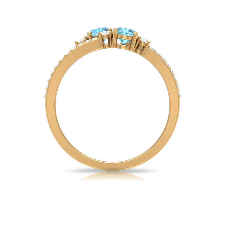 Natural Aquamarine Diamond 2 Stone Promise Ring with Split Shank Rosec Jewels