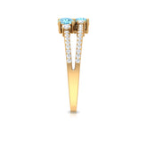 Natural Aquamarine Diamond 2 Stone Promise Ring with Split Shank Rosec Jewels