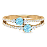 Natural Aquamarine Diamond 2 Stone Promise Ring with Split Shank Rosec Jewels