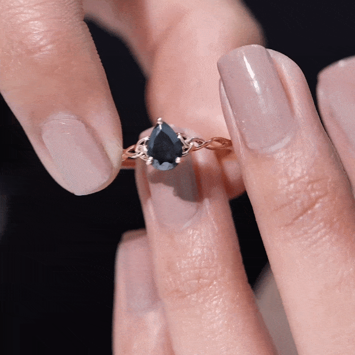Solitaire Pear Cut Black Onyx Engagement Ring with Celtic Band Rosec Jewels